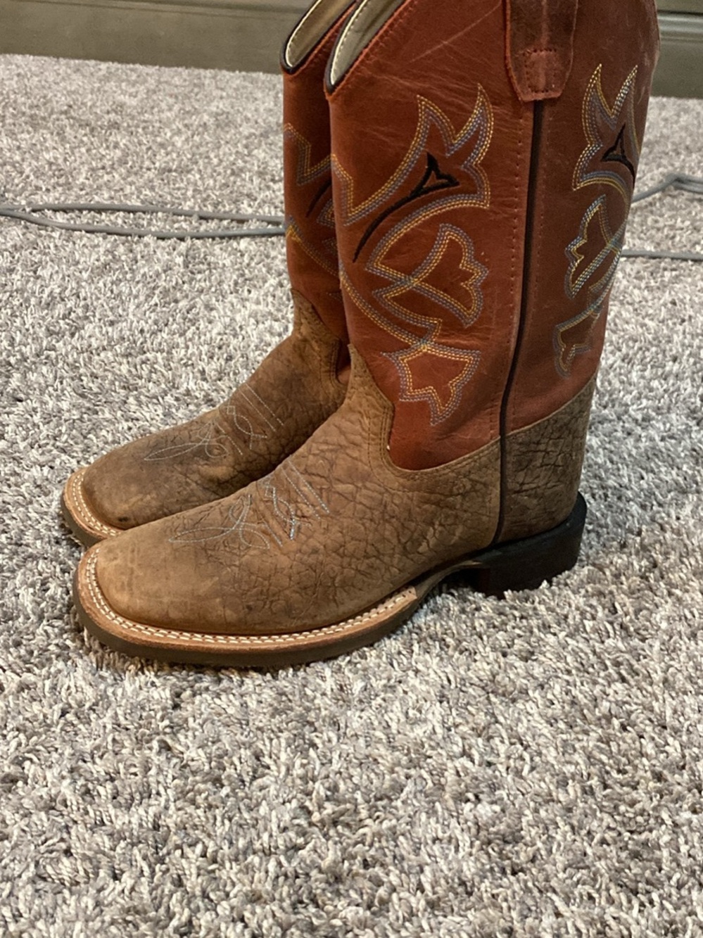Old West Brown and Tan Western Cowboy Boots with Embroidered Shaft